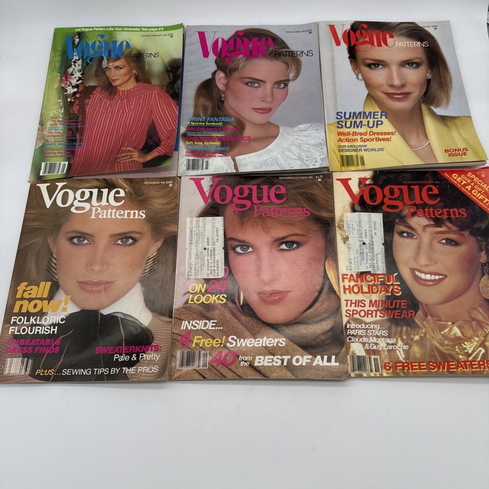 Vintage Complete Set of (6) VOGUE PATTERNS Magazines 1981 Womens Fashion Design